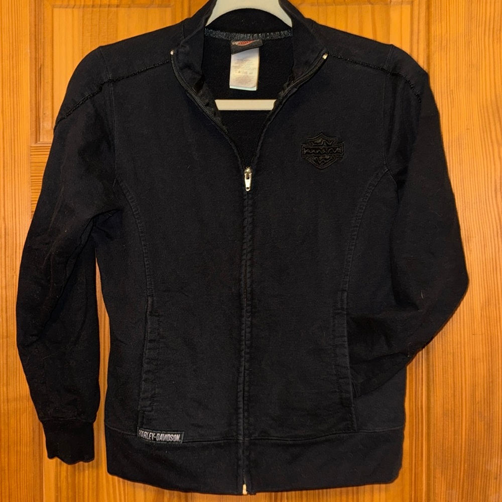 Women’s Harley-Davidson Blk Zip up Sweatshirt medium Left chest logo pockets